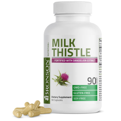 Bronson Milk Thistle Silymarin Marianum & Dandelion Extract, 120 Capsules - 2-in-1 Liver Cleanse, Health, Detox & Antioxidant Support, Non-GMO, Gluten-Free, Soy-Free