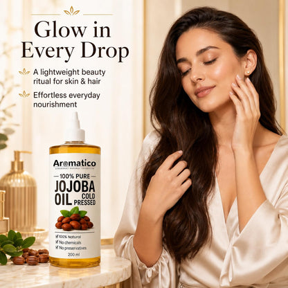 Aromatico Cold Pressed Jojoba Oil - 7 Fl Oz - Natural Hair, Face & Body Oil - Lightweight Moisturizing Carrier Oil for Dry Scalp, Skin Care, Beard, Cuticles & Massage