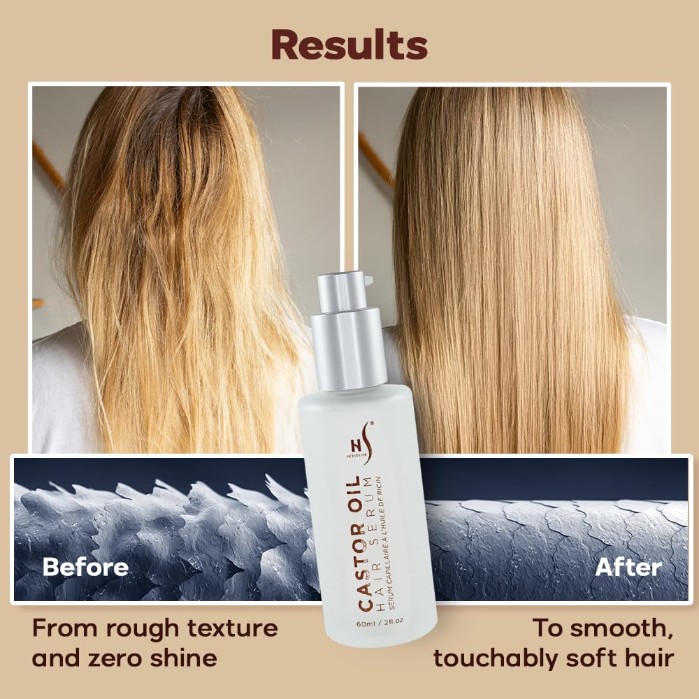 HerStyler Castor Oil Hair Serum for Hair Growth - Hair Shine Serum with Vitamin E - Hair Growth Serum - Hair Serum Heat Protectant - Vitamin E for Silky Hair - 2 Fl Oz (2 Pack)