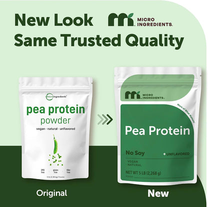 Micro Ingredients North American Grown, Pea Protein Powder, 5 Pounds - Plant Based, Unflavored - Complete Vegan Protein Source with BCAAs & EAAs – 27g Serving - Non-GMO, Keto Friendly