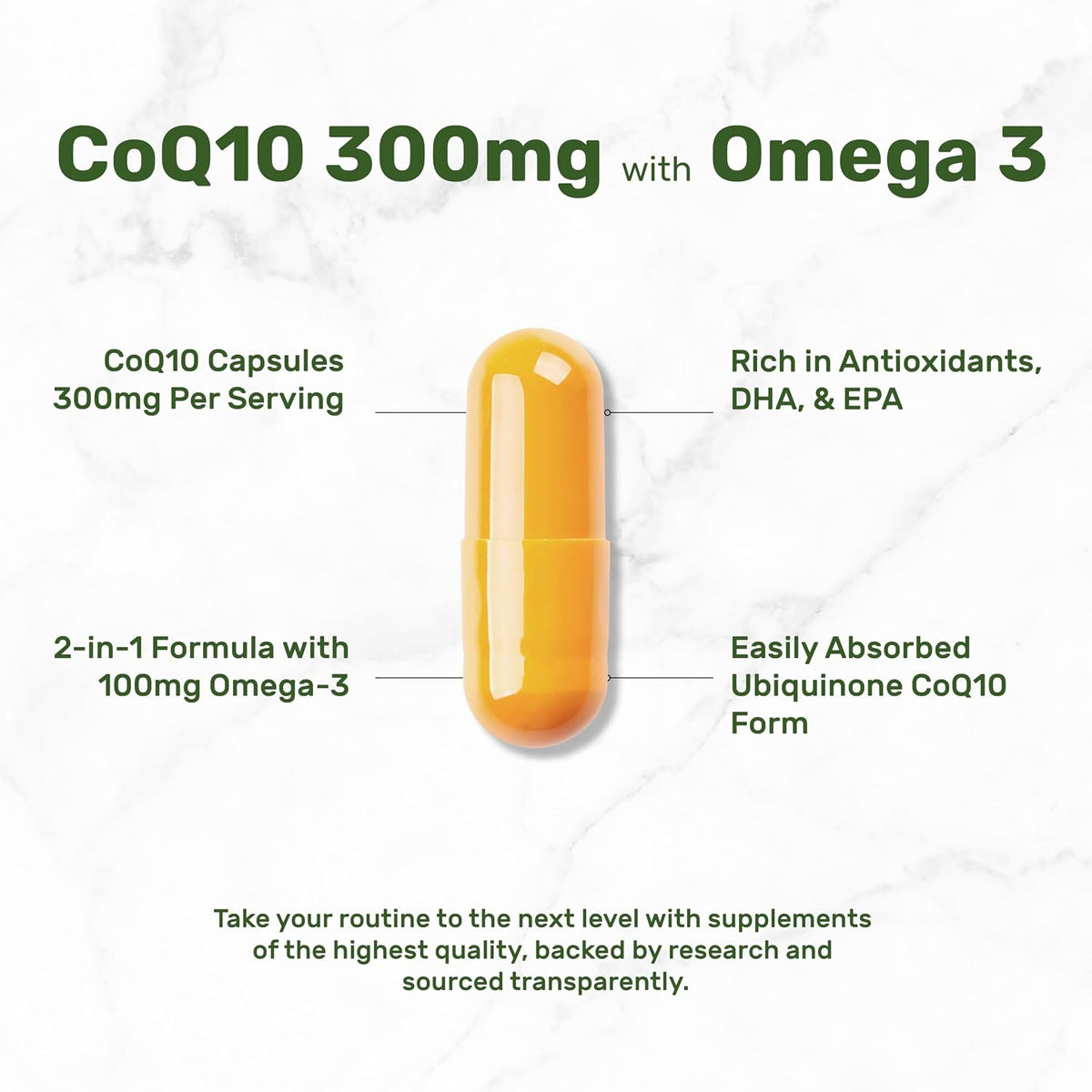 DEAL SUPPLEMENT CoQ10 300mg with Omega 3 100mg, 240 Capsules - Bioavailable Coenzyme Q10 Formula - Supports Heart, Energy & Brain Health - Antioxidant Support - Non-GMO