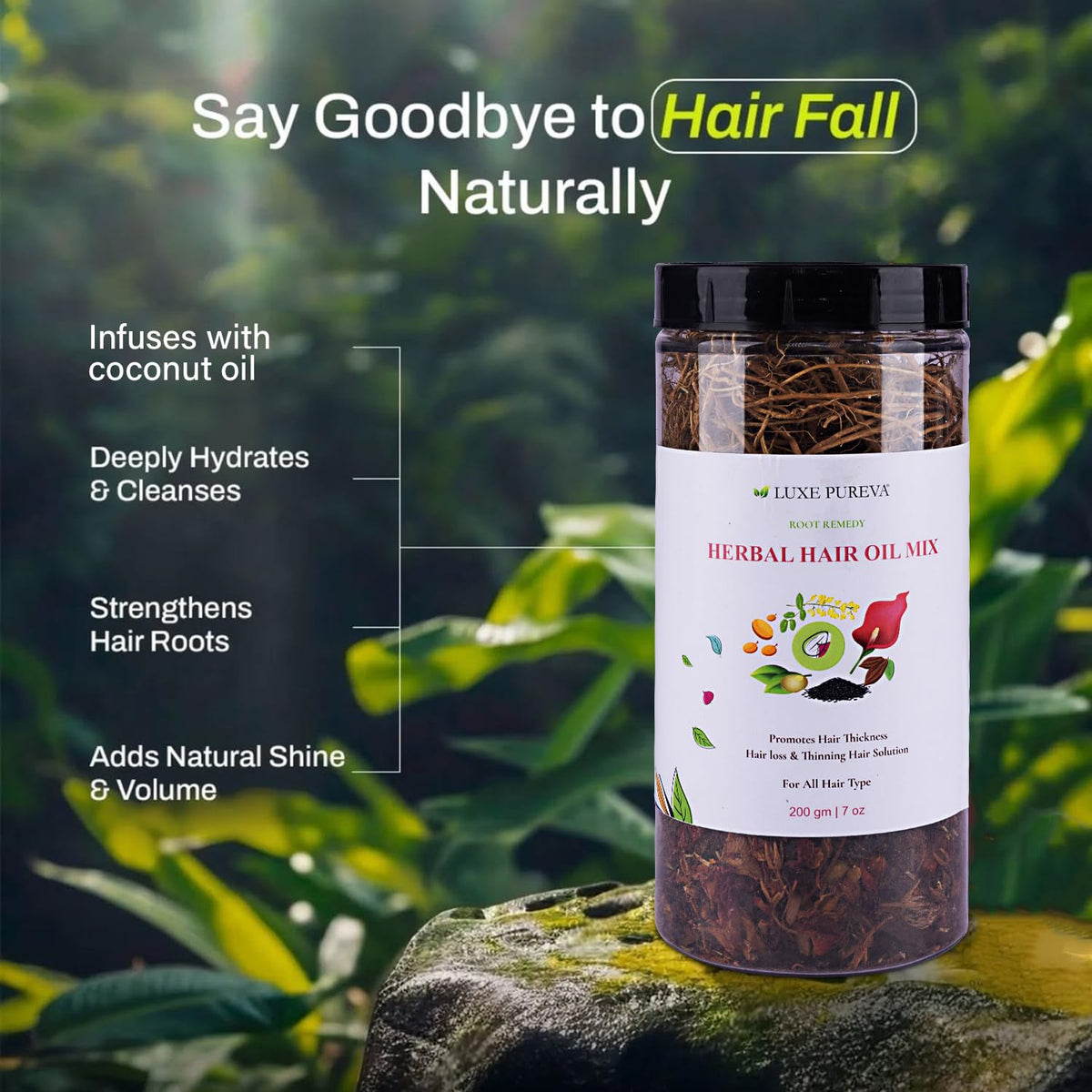 LuxePureva Herbal Hair Oil Mix - Herbs For Hair Growth - 19 Vital Herbs For Long, Thick, And Lustrous Hair - Hair Care Product For Women And Men - DIY Oil Infusion - DOES NOT INCLUDE OIL