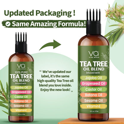 VITAL AFFAIR Tea Tree Oil For Hair With Jojoba, Castor, Batana Oil - Tea Tree Hair And Scalp Treatment - Hair Oil For Dandruff - Helps Strengthen, Volumize & Promotes Hair Growth - 6 Fl Oz