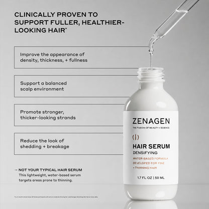 ZENAGEN Densifying Hair Serum for Fine + Thinning Hair - Boosts Hair Density, Strengthens & Nourishes Hair Follicles, Non-Greasy Water-Based Formula, Plant-Based, Vegan, All Hair Types, 1 oz