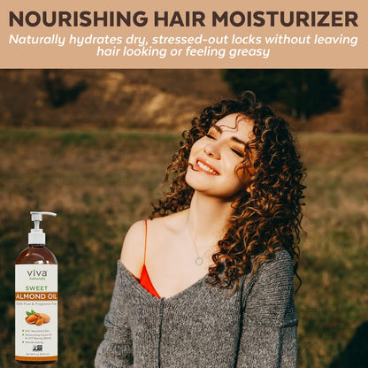 Almond Oil (16 oz); Sweet Almond Oil for Skin or Almond Oil for Hair, The Perfect Natural Body Oil for Women, Great as Unscented Massage Oil (Pack of 2)