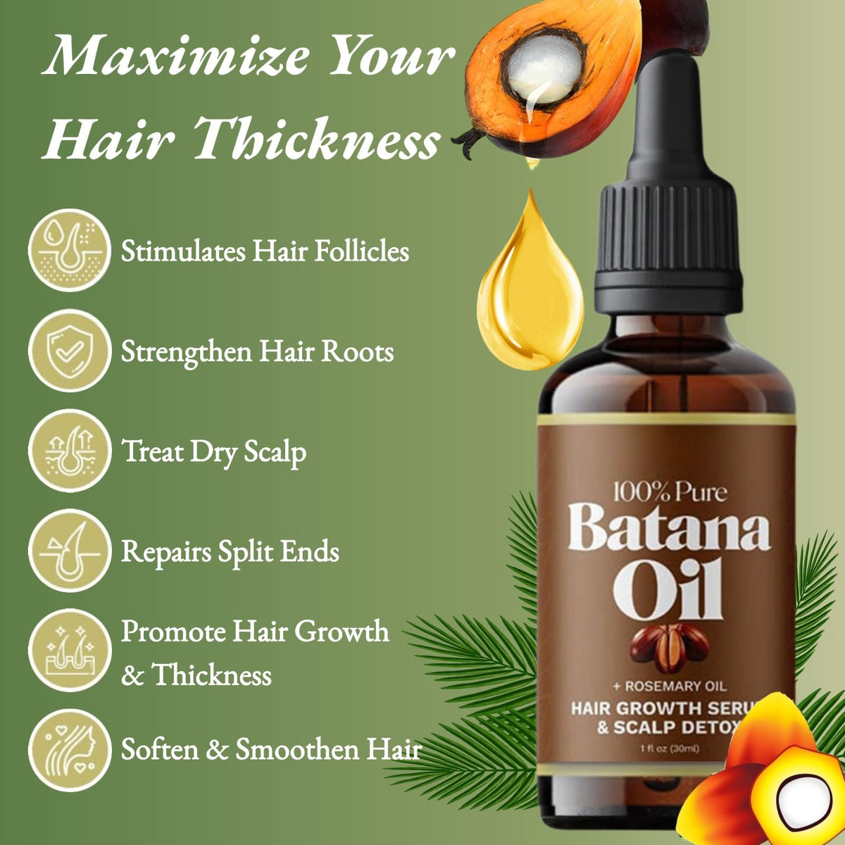 Batana Rosemary Oil for Hair Growth, 100% Pure Natural Organic Batana Oil with Rosemary Enhance Thickness and Strength, Batana Hair Growth Oil