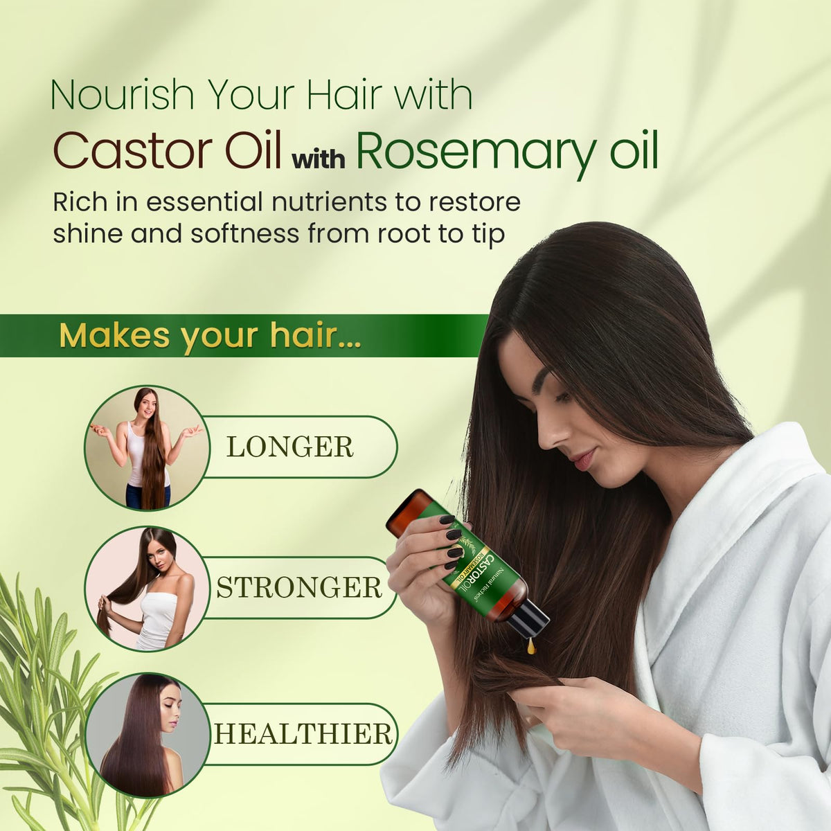 Natural Riches Castor Oil with Rosemary, 8 fl oz - Organic Blend for Thicker, Fuller Hair Growth - Premium Grade Hair Treatment.