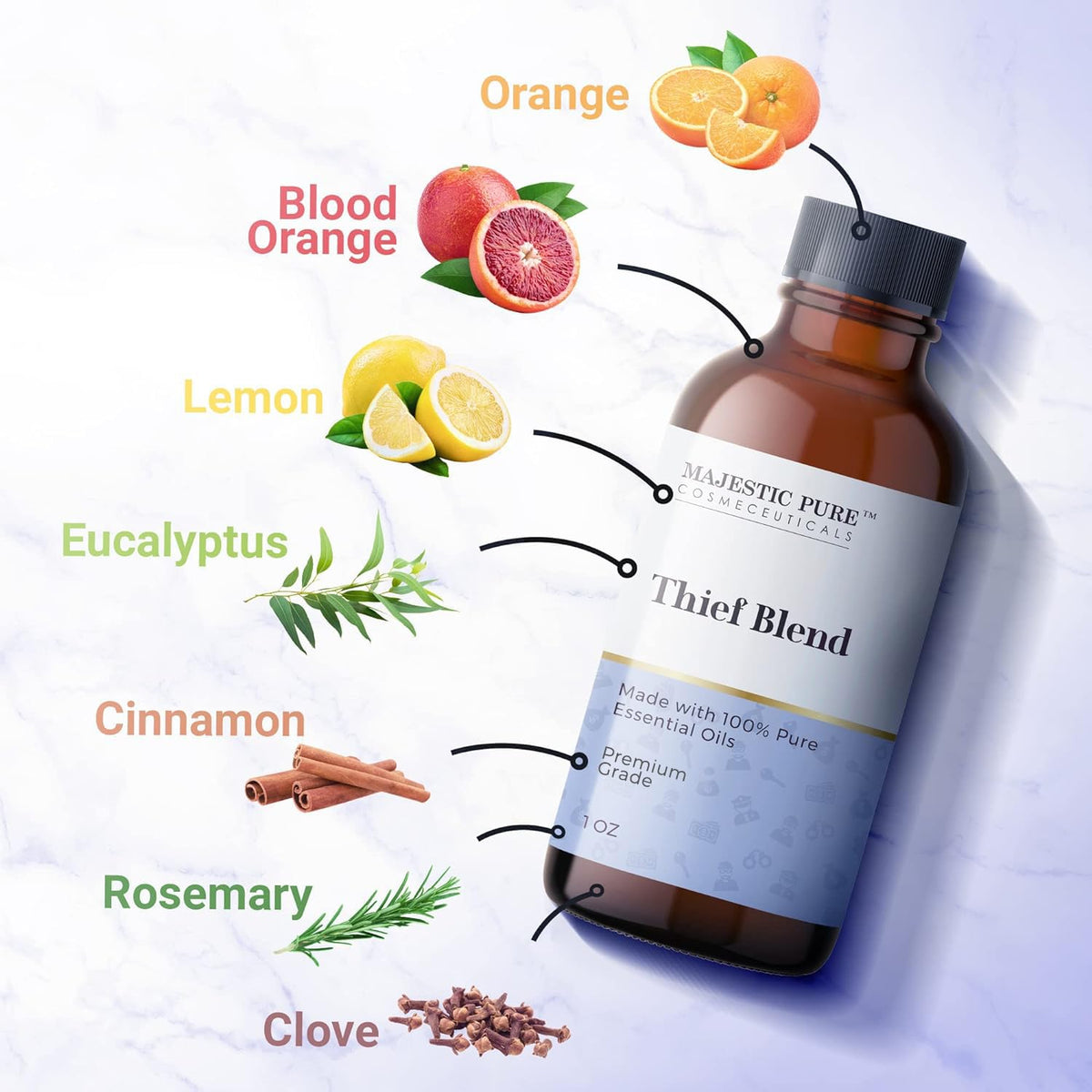 Majestic Pure Thieves Essential Oil Blend - 100% Pure Premium Oil for Uplifting Mood, DIY Products
