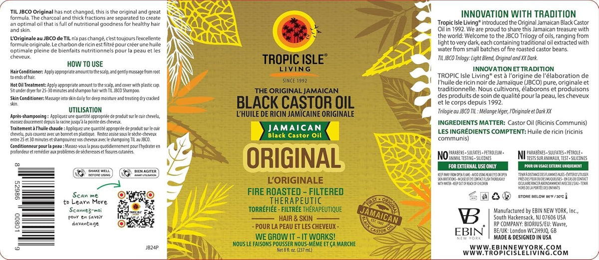 Tropic Isle Living Jamaican Black Castor Oil - Rich in Vitamin E, Omega Fatty Acids & Minerals - For Hair Growth Oil, Skin Conditioning, Eyebrows & Eyelashes, Scalp and Nail Care (PET) (8oz)