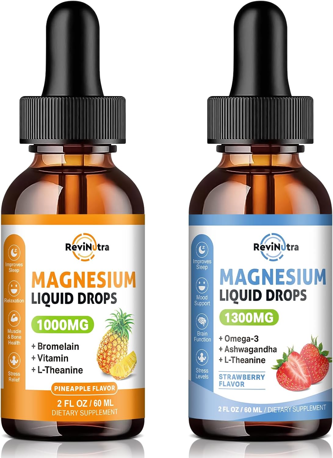 2 Pack Magnesium Liquid Drops Sugar-Free Pineapple & Strawberry Flavor