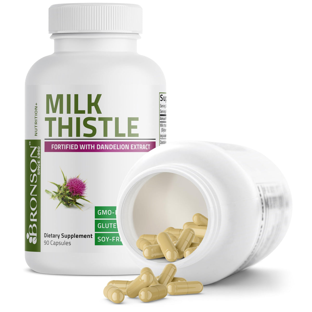 Bronson Milk Thistle Silymarin Marianum & Dandelion Extract, 120 Capsules - 2-in-1 Liver Cleanse, Health, Detox & Antioxidant Support, Non-GMO, Gluten-Free, Soy-Free