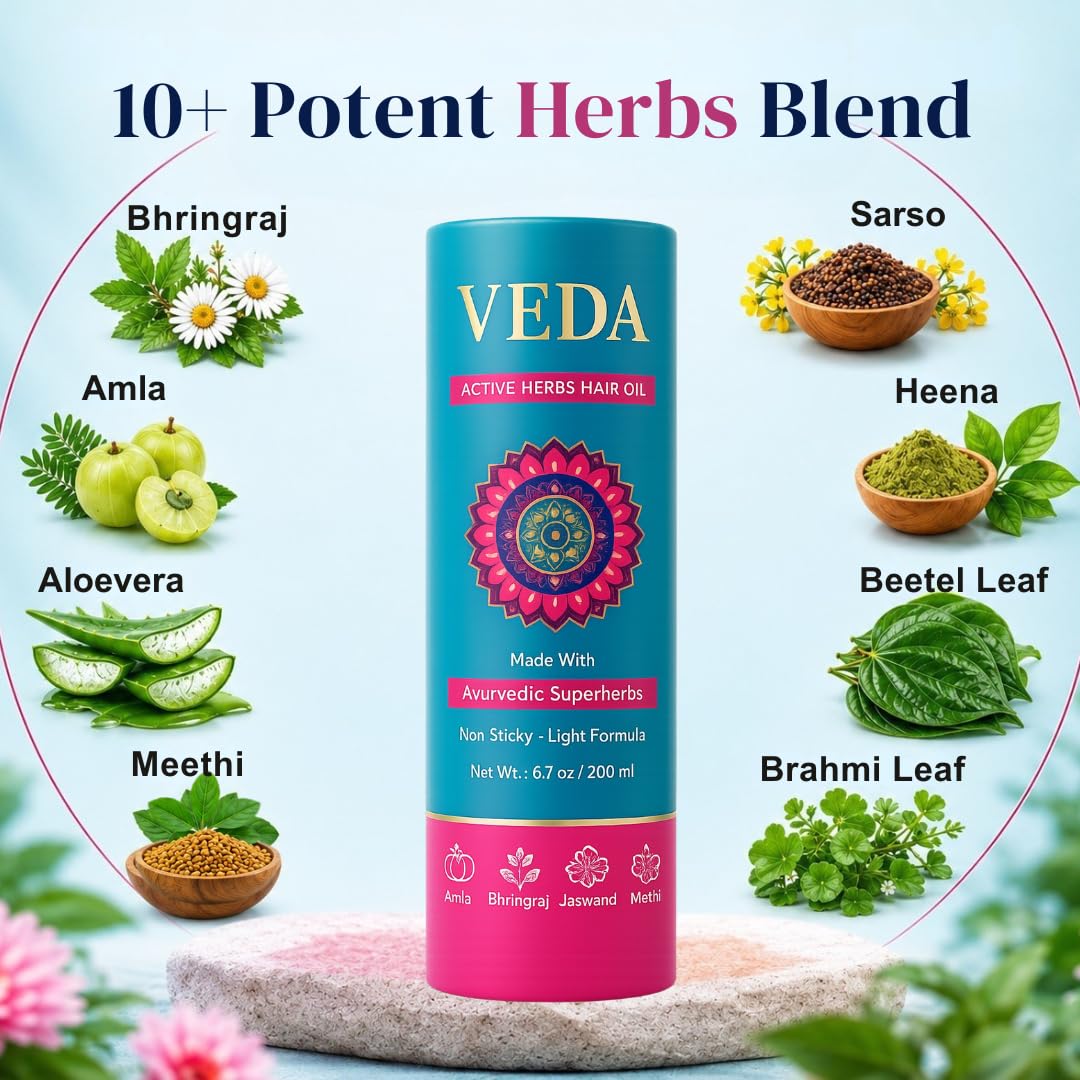 VEDA Active Herbs Hair Oil - Hair Growth Oil - Infused with Herbs - 200ml