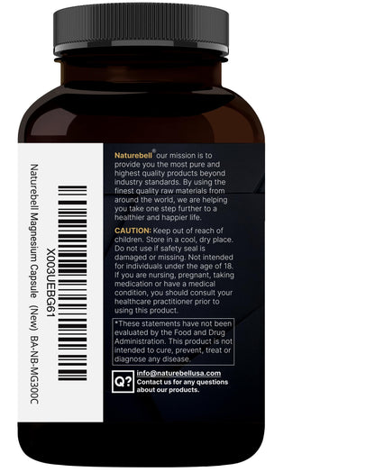 Magnesium Complex 400mg, 300 Capsules - Glycinate, Citrate - Chelated & Purified - Bone, Heart & Digestion Support - Non-GMO