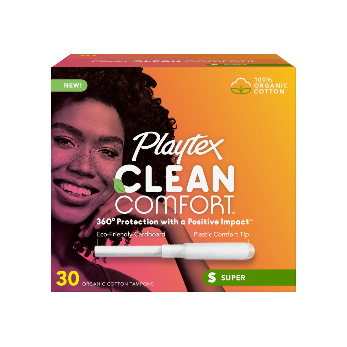 Playtex Clean Comfort Organic Cotton Tampons, Super Absorbency, Fragrance-Free, Organic Cotton