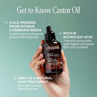 Cliganic Organic Castor Oil, 100% Pure (32oz with Eyelash Kit) - For Eyelashes, Eyebrows, Hair & Skin - Natural Cold Pressed Unrefined Hexane-Free
