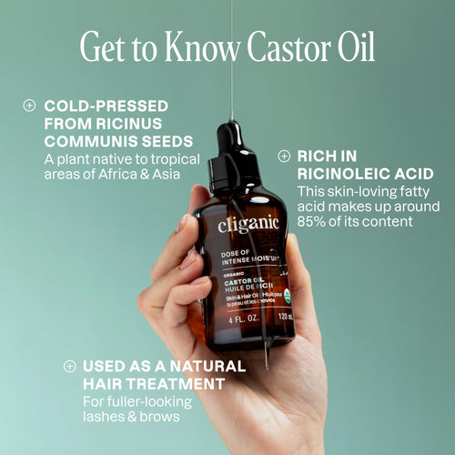 Cliganic Organic Castor Oil, 100% Pure (32oz with Eyelash Kit) - For Eyelashes, Eyebrows, Hair & Skin - Natural Cold Pressed Unrefined Hexane-Free