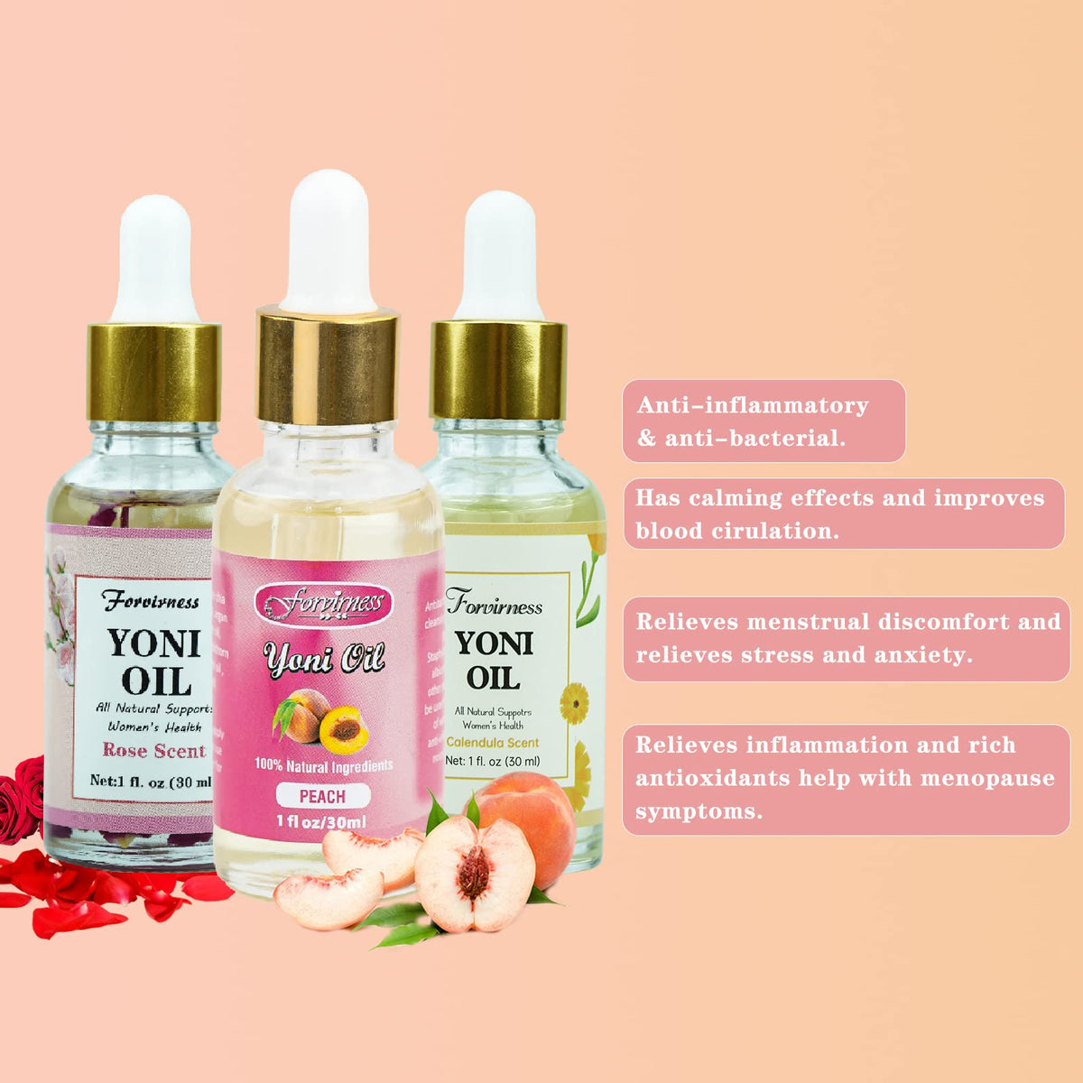 3 Packs Natural Yoni Oil Feminine Wash Ph Balanced for Women, Eliminates Vaginal Odor