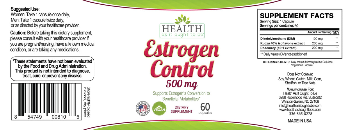 Health As It Ought To Be Estrogen Control Supplement - Physician Formulated Blend