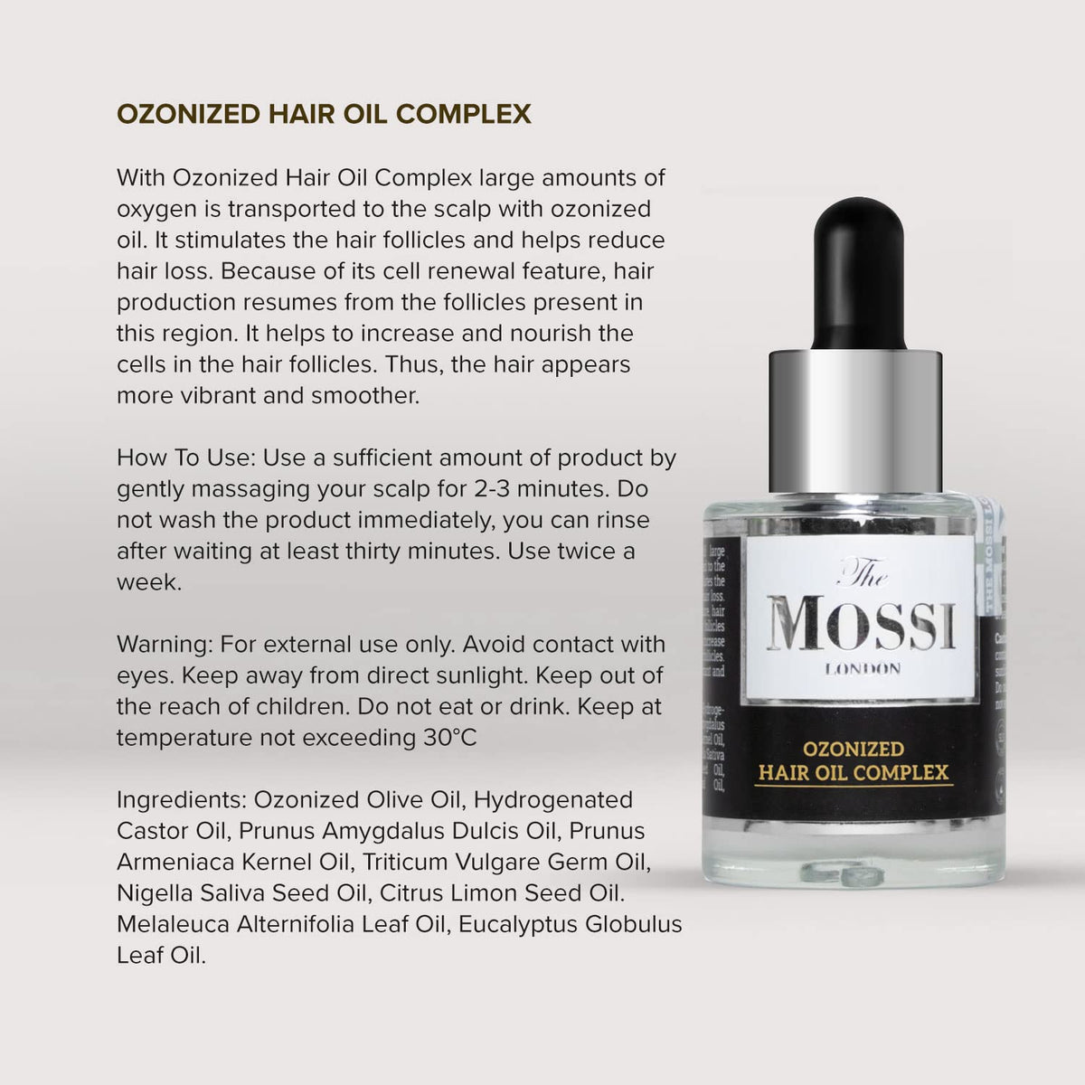 The Mossi London Ozonized Scalp Oil - Hair Growth with Argan, Jojoba & Vitamin C - Dry Scalp Treatment for Thicker-Looking Hair - Ozone Oil for Men & Women, 30ml