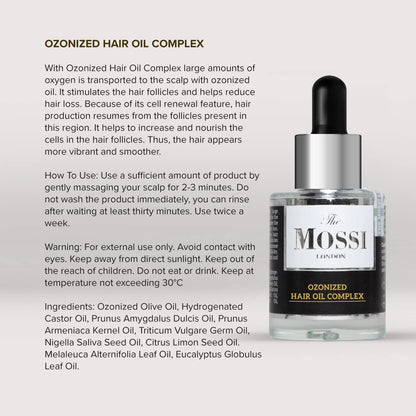 The Mossi London Ozonized Scalp Oil - Hair Growth with Argan, Jojoba & Vitamin C - Dry Scalp Treatment for Thicker-Looking Hair - Ozone Oil for Men & Women, 30ml