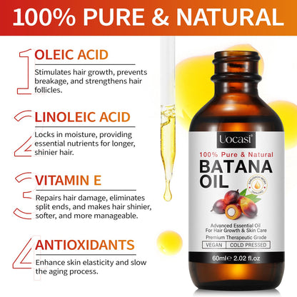 Uocasi Pure Batana Oil for Hair Growth, Unrefined Raw Oil to Thicken Hair - Natural Hair Strengthening Treatment, 2.02 Oz
