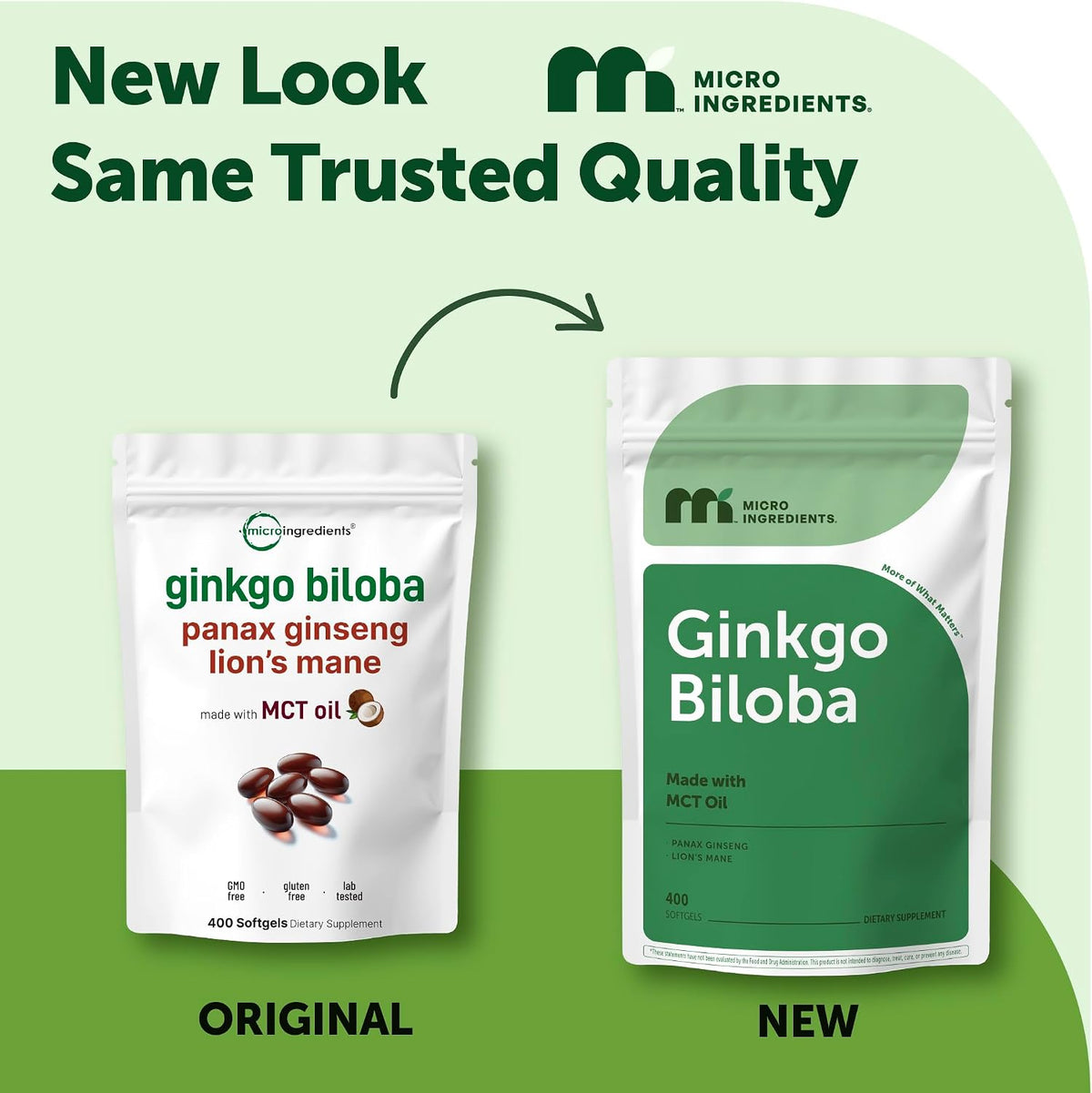 Micro Ingredients Ginkgo Biloba 120 mg Per Serving, 400 Softgels - 3-in-1 with Panax Ginseng & Lion’s Mane - Herbal Mushroom Blend - Made with MCT Oil - Non-GMO