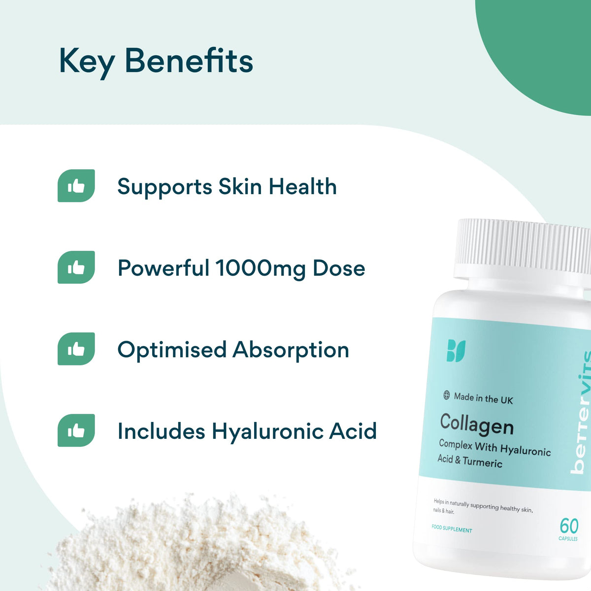 Bettervits Collagen Complex - 1000mg Hydrolyzed Capsules - Skin - Hair - Nails - Joints - Hydrates & Smooths