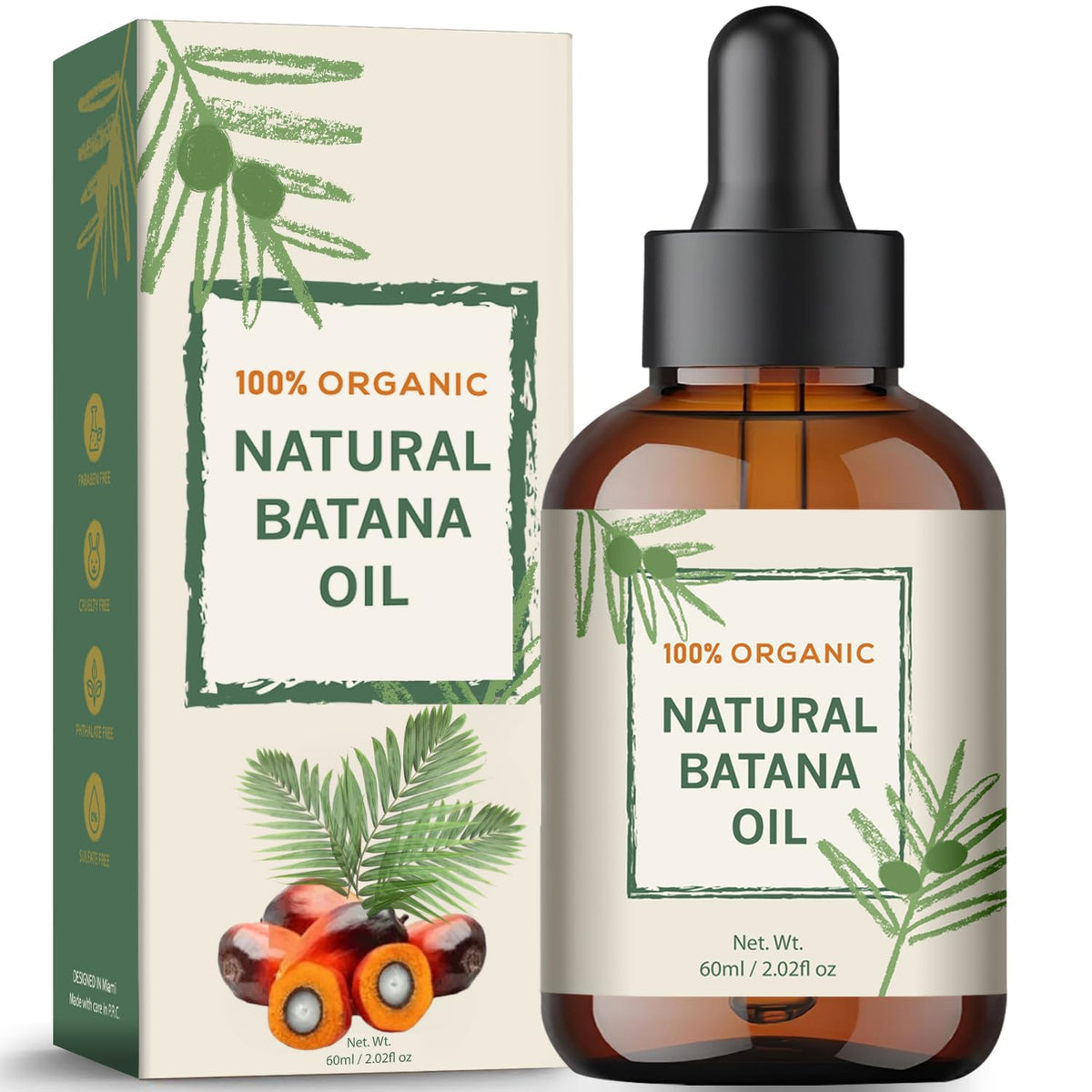 Batana Oil for Hair Growth - Dr Sebi Honduran Hair Oil for Thicker, Stronger Hair, Repairs Split Ends & Dry Scalp, Supports Hair Regrowth for Men & Women, Natural Hair Moisturizer (2.02 fl oz)