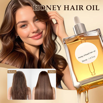 Honey Hair Oil for Dry Damaged Hair - Anti-Frizz Split Ends Treatment, Shine & Smoothness Repair Serum, Nourishing Leave-In Conditioning for Curly & Frizzy Hair, Adds Glossy Shine & Healthy Look