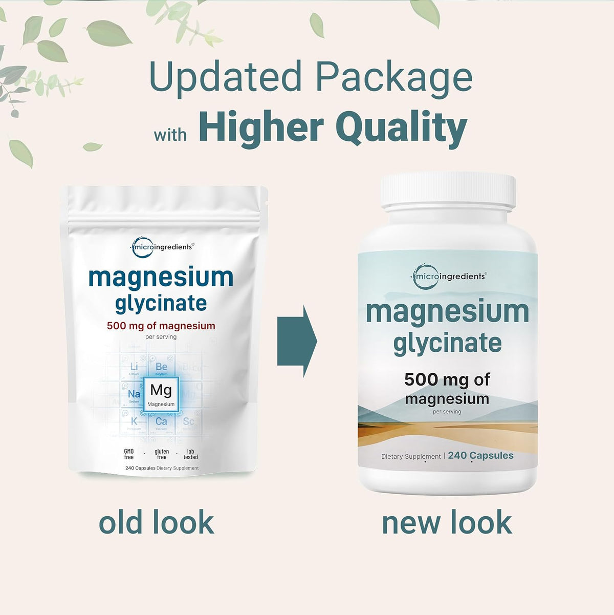 Micro Ingredients Magnesium Glycinate 500mg Per Serving, 240 Capsules - Potent Elemental Form, Chelated, High Absorption - Healthy Muscle, Bones, & Mood Support Supplement - Non-GMO
