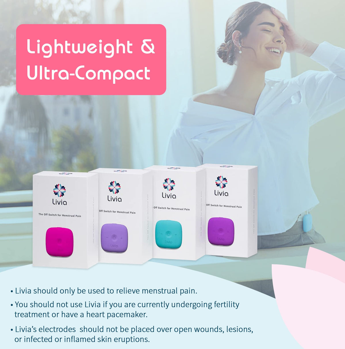 Livia Menstrual Pain Relief Device, Blue-Green - The Off Switch for Period Pain - Portable Unit