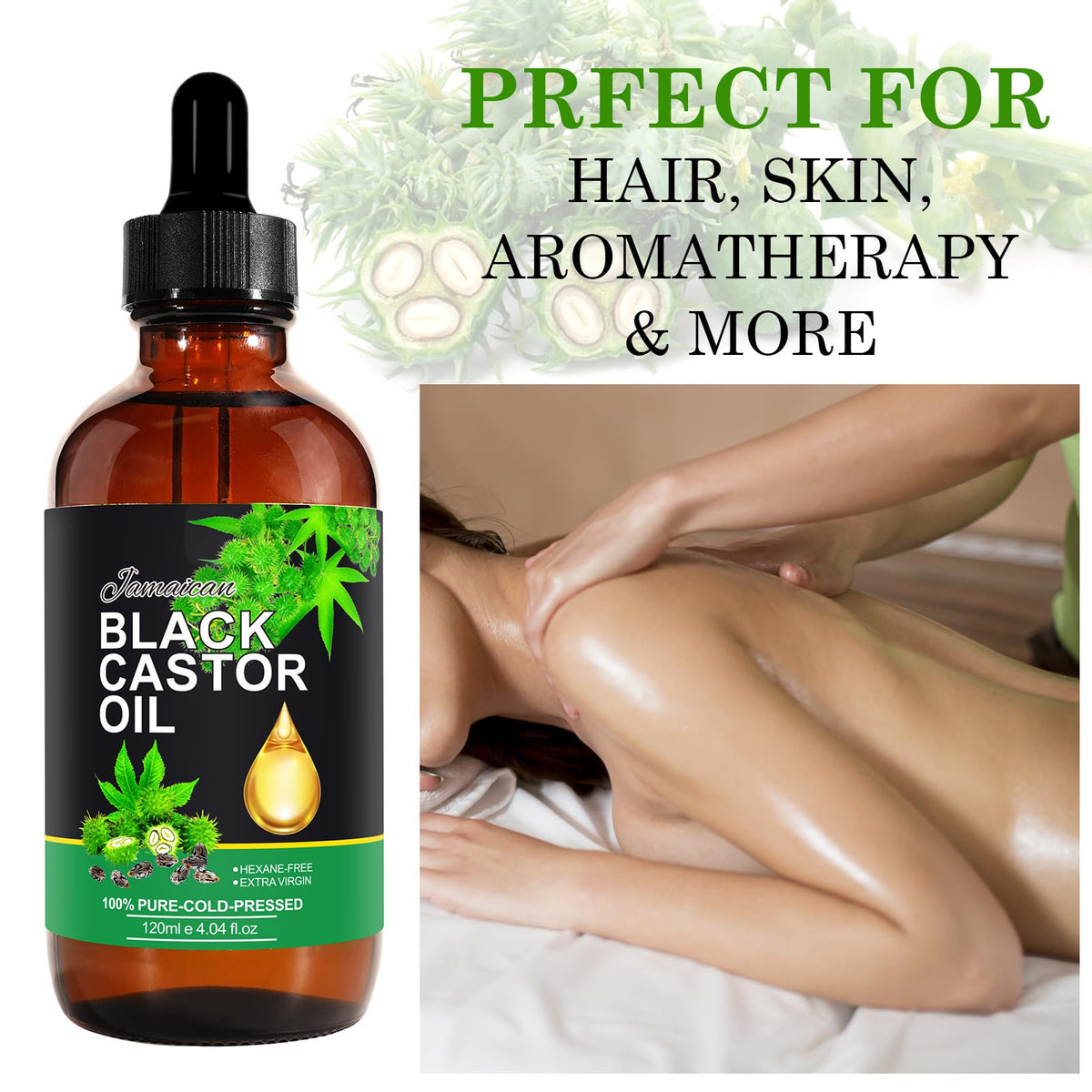 120ML Jamaican Black Castor Oil, Castor Oil Organic Cold Pressed Unrefined, Pure Natural Castor Oil for Hair Growth, Eyelashes & Eyebrows, Deep Cleansing, Skin & Scalp Moisturizer, Nail Care Grow