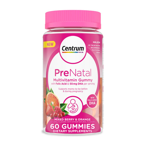 Centrum Prenatal Multivitamin Gummies with DHA and Folic Acid, Mixed Berry and Orange Flavors 
