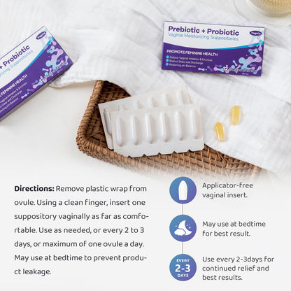 Vaginal Probiotic Suppositories, Prebiotic Infused with Hyaluronic Acid, Tea Tree, and Vitamin C&E