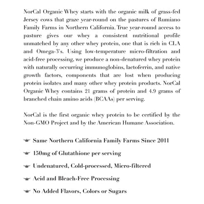 NorCal Organic Unflavored Whey Protein - 2lbs Bulk - 100% Grass-Fed, USDA Certified