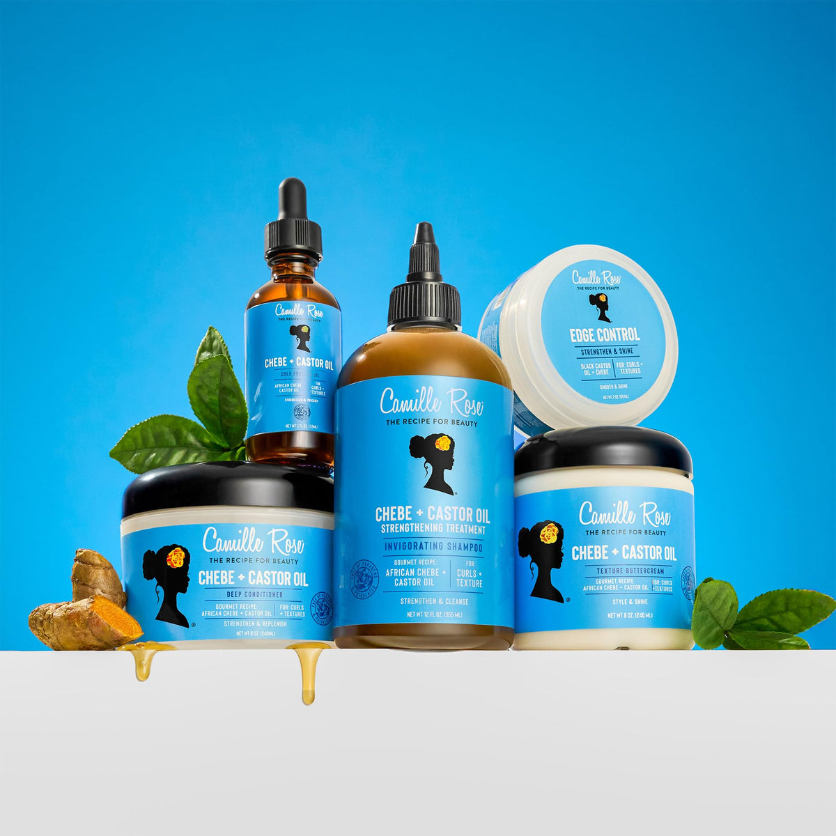 Camille Rose Black Castor Oil + Chebe Hair Strengthening Oil + Deep Conditioner for Dry, Damaged Hair - Strengthen & Replenish Moisture, Revitalize Textured, Curly Hair