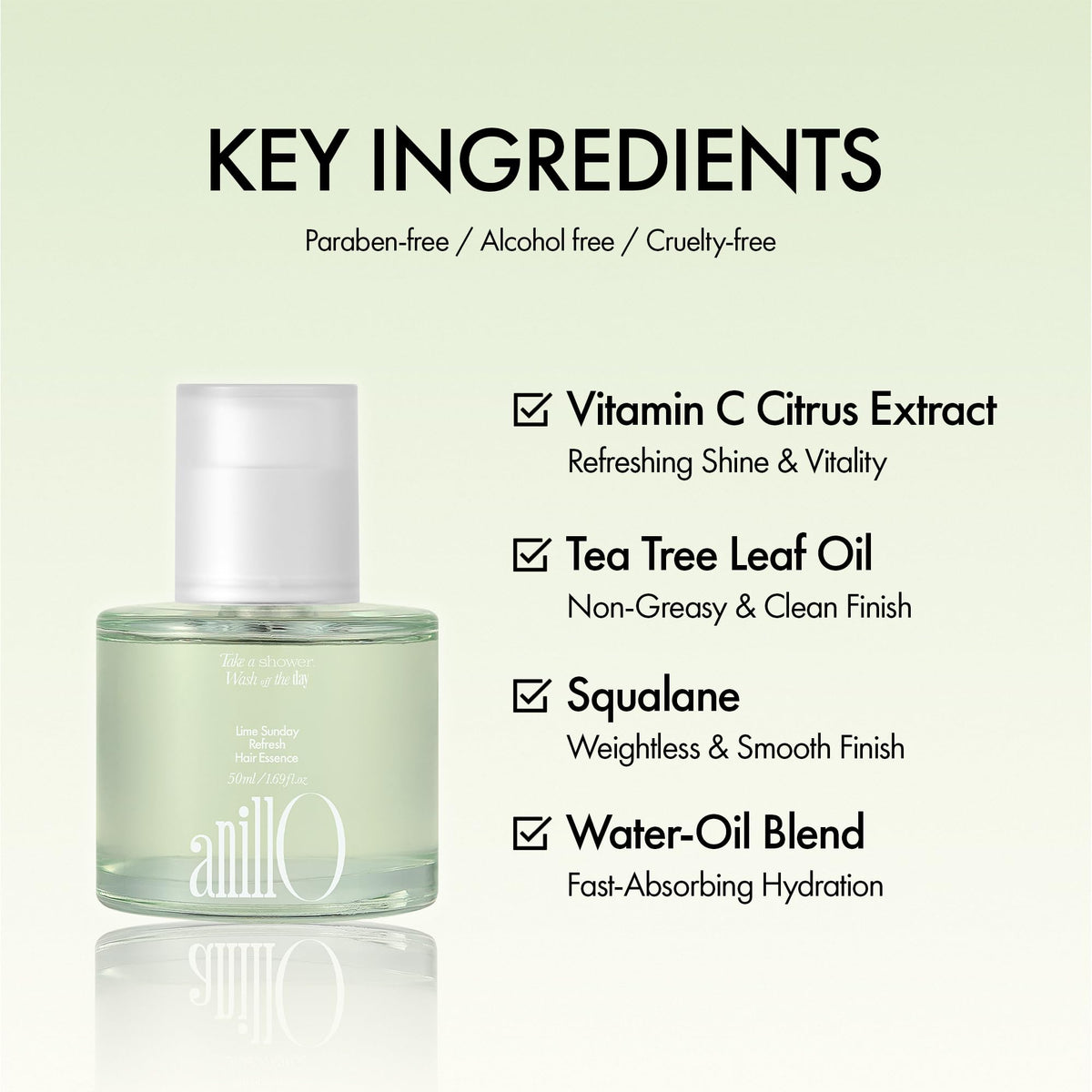 ANILLO Sunday Refresh Lime Hair Essence with Vitamin C, Tea Tree Leaf Oil, and Green Mint - Enhancing Hair Vitality, Citrus Scent, Paraben-Free (50ml / 1.69 fl. Oz)