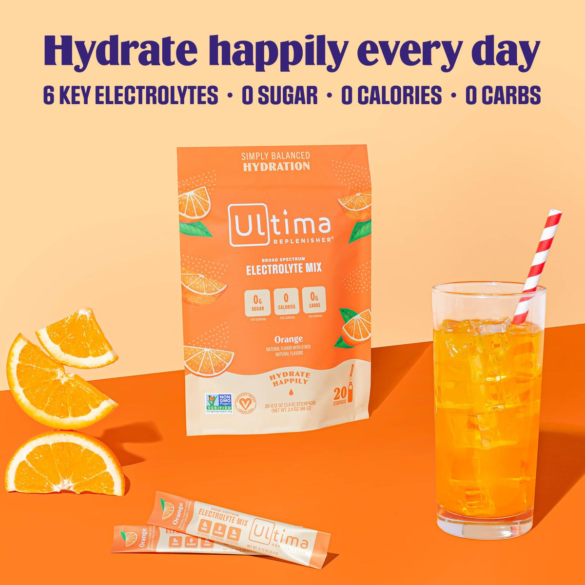 Ultima Replenisher Daily Electrolyte Drink Mix - Orange, 20 Stickpacks - Hydration
