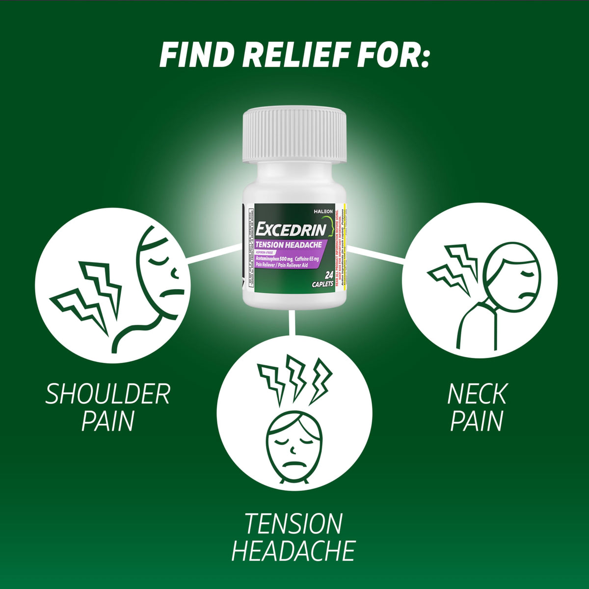 Excedrin Tension Headache Relief Caplets Without Aspirin for Head, Neck and Shoulder Pain Relief - 100 Count