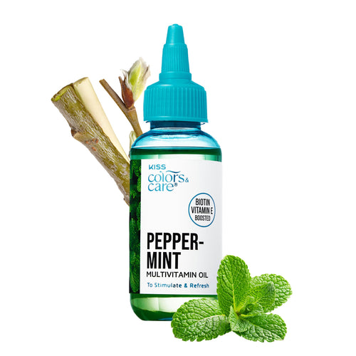 Kiss Colors & Care Peppermint Multivitamin Oil for Hair & Skincare, Infused with Biotin, Vitamin E and Natural Oils for Long-Lasting Hydration & Repair, 2.5 fl. oz.