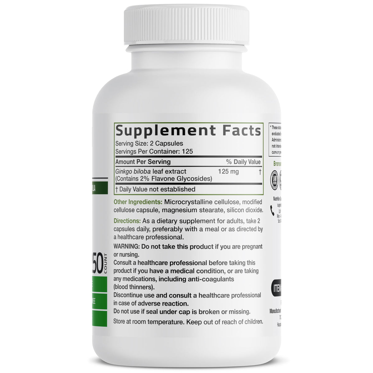 Bronson Ginkgo Biloba Extra Strength Brain & Memory Support 120 Capsules - Vegetarian, Non-GMO, Gluten Free, Soy Free, Memory, Cognitive & Brain Health Support