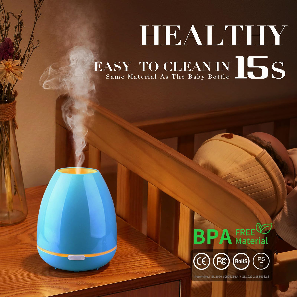 Essential Oil Diffuser for Bedroom Small Humidifier for Home Cool Mist Scent Diffuser 300ml 20 Hours