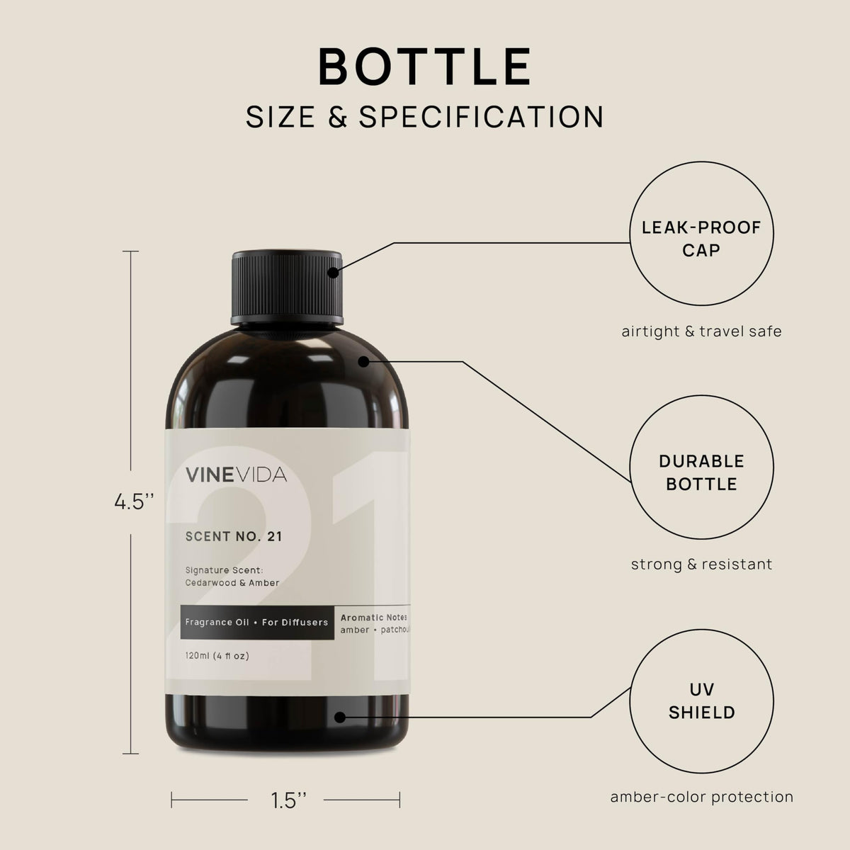 VINEVIDA [4 Fl Oz] Cedarwood & Amber Fragrance Oil for Cold Air Diffusers, Essential Oils