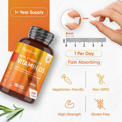 Vitamin D3 4000 IU - 400 High Strength Vitamin D Tablets (1+ Year Supply) - Vegetarian