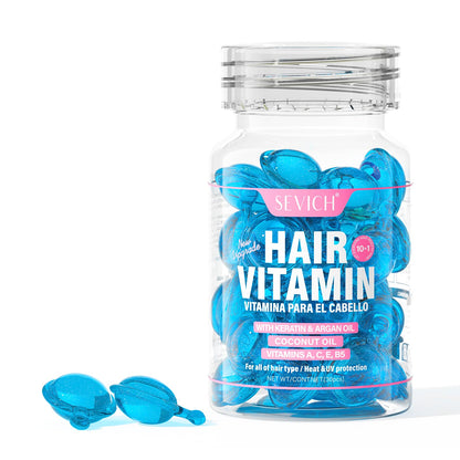 SEVICH Hair Vitamin Capsules 40 Pcs - 10-in-1 Leave-In Conditioner Serum with Keratin & Argan Oil, Heat Protectant up to 450°F, Frizz Control & Deep Hydration for Damaged Hair