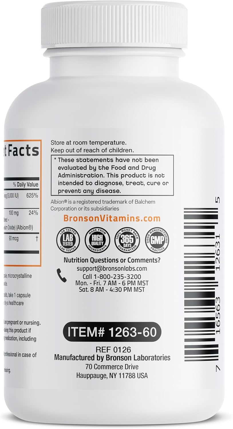Bronson Vitamin K2+D3 Magnesium Glycinate Supplement, 60 Capsules - 3-in-1 Bone & Heart Health Support Formula, Non-GMO, Gluten Free, Soy Free