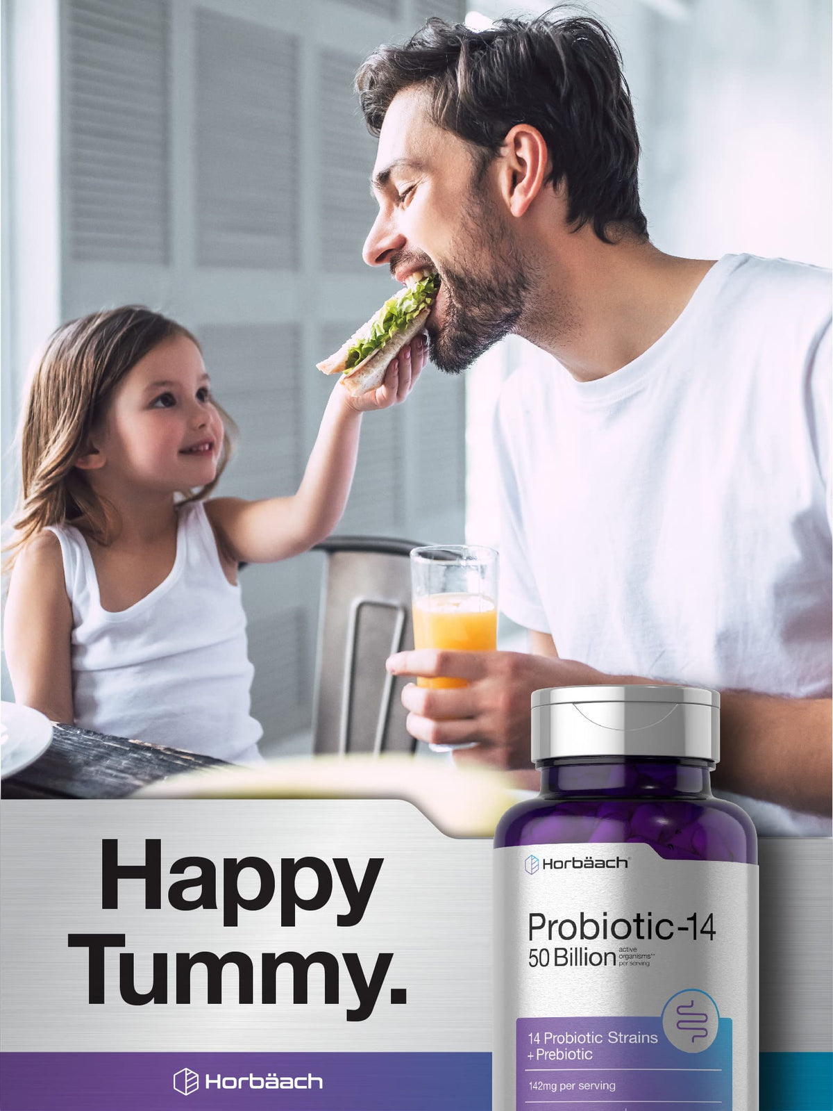 Horbäach Probiotics with Prebiotics - 60 Capsules - 50 Billion Active Organisms - Non-GMO