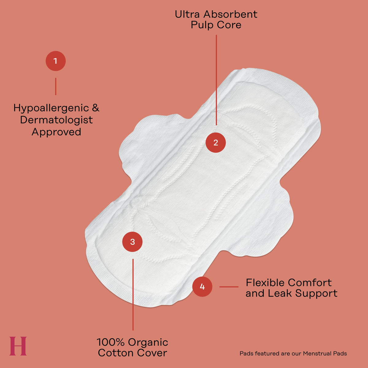 The Honey Pot Company - Non-Herbal Regular Flow Pads with Wings - Organic Pads for Women