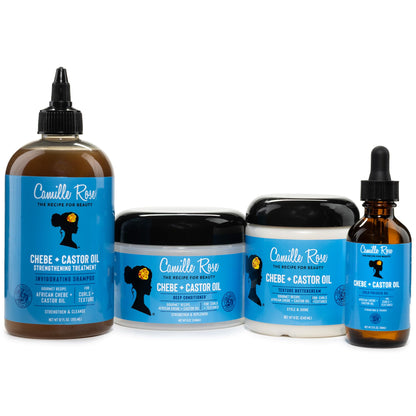 Camille Rose Black Castor Oil + Chebe Hair Strengthening Oil + Deep Conditioner for Dry, Damaged Hair - Strengthen & Replenish Moisture, Revitalize Textured, Curly Hair