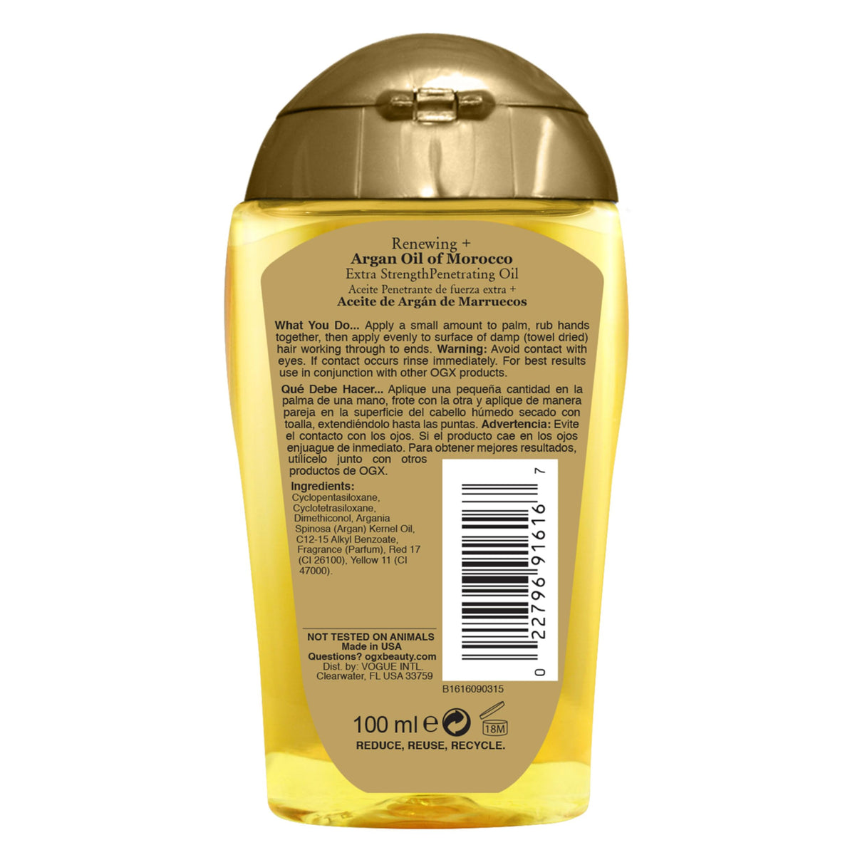 OGX Renewing + Argan Oil of Morocco Hair Oil, Extra Strength Penetrating Serum Treatment for Dry, Damaged, Frizzy, Curly & Coarse Hair, Cold-Pressed Argan Oil, Shine, 3.3 Fl Oz
